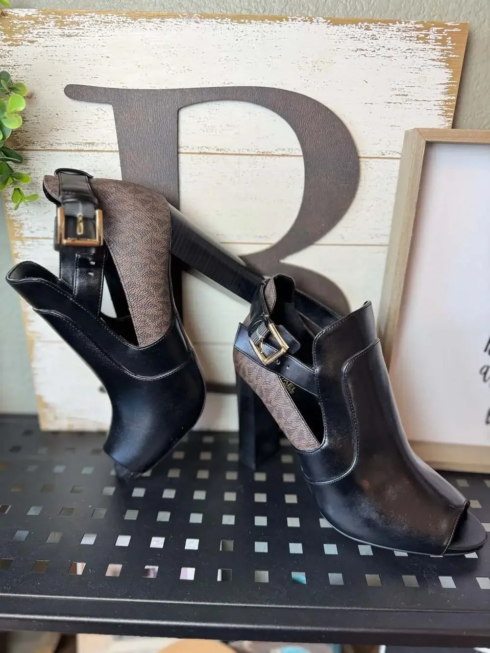 Michael Kors Lawson Logo and Leather Open-Toe Bootie - Picture 8 of 9
